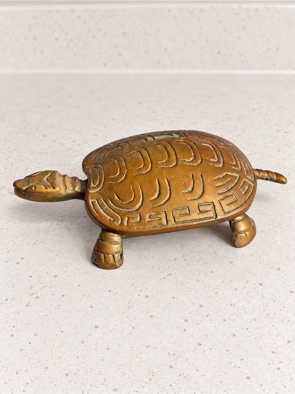 Vintage Brass Turtle Tortoise Hinged Trinket Box Made in India